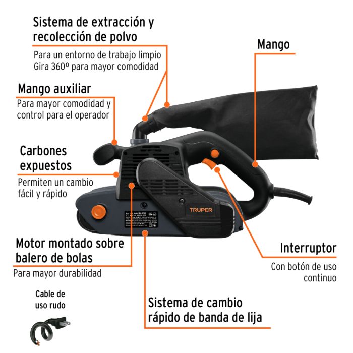LIJADORA DE BANDA DELT SANDER 4X24" 1200 WATTS INDUSTRIAL TRUPER - Imagen 2