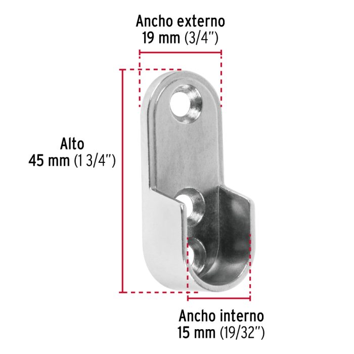 SOPORTE PARA TUBO OVALADO DE CLOSET NIQUELADO HERMEX - Imagen 3