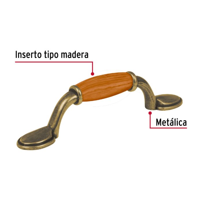 JALADOR METALICO 76MM LATON ANTIGUO HERMEX - Imagen 2