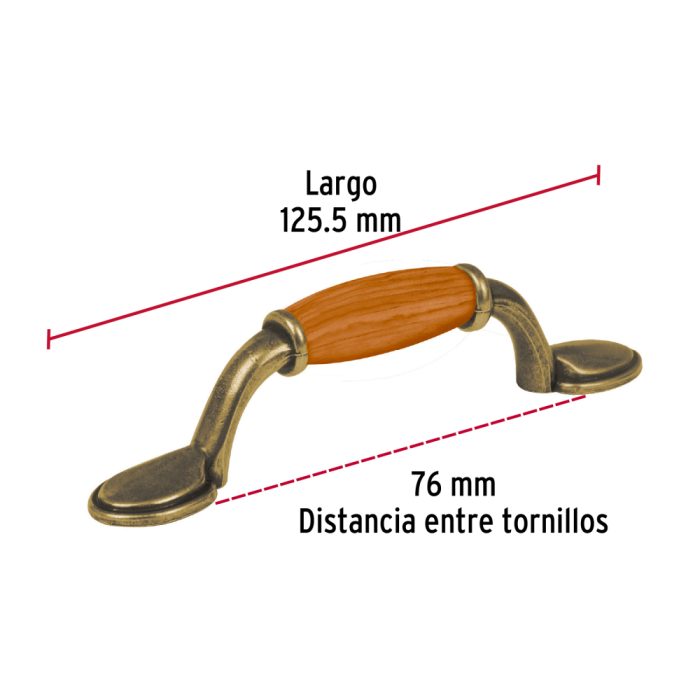 JALADOR METALICO 76MM LATON ANTIGUO HERMEX - Imagen 3