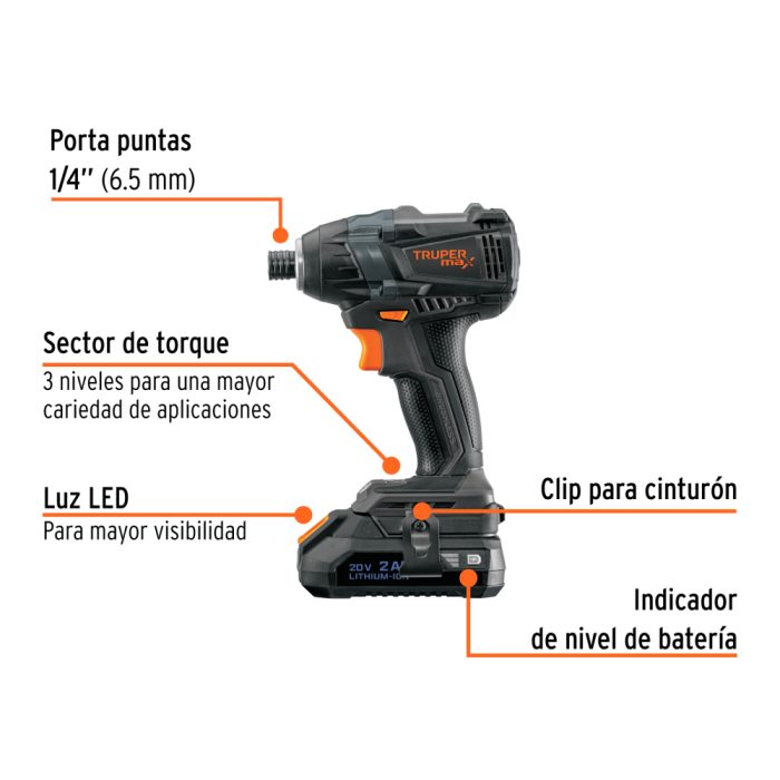 ATORNILLADOR DE IMPACTO, 20V, 2 BATERÍAS 2AH, TRUPER - Imagen 3