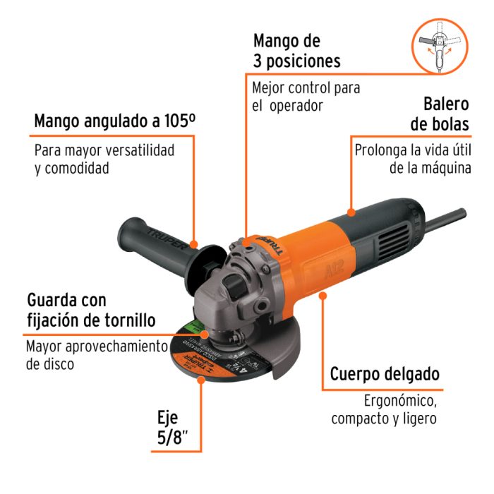 ESMERILADORA DE 4-1/2" 700W TRUPER - Imagen 2