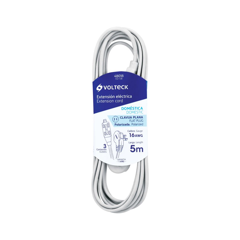 2378-1-1787250031 EXTENSION ELECTRICA DOMESTICA 5MTS BLANCA 2X16 VOLTECK - Imagen 1