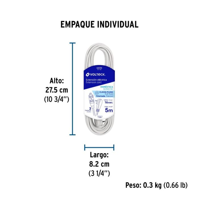 EXTENSION ELECTRICA DOMESTICA 5MTS BLANCA 2X16 VOLTECK - Imagen 2