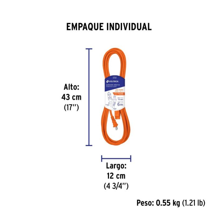 EXTENSION ELECTRICA USO RUDO 6MTS 2X16 AWG VOLTECK - Imagen 3