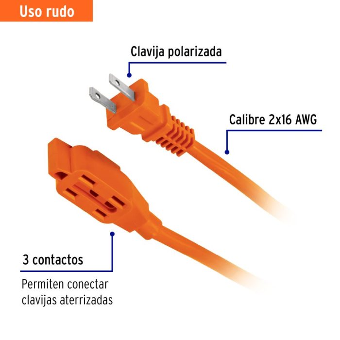 EXTENSION ELECTRICA USO RUDO 15MTS 2X16 AWG VOLTECK - Imagen 3