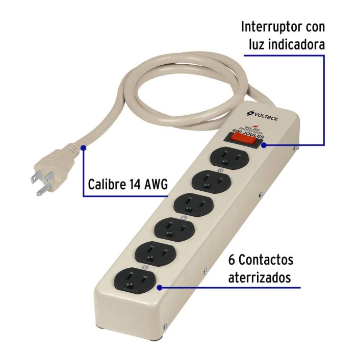 REGLETA 6 ENTRADAS 14 AWG CON SUPRESOR DE PICOS VOLTECK - Imagen 3