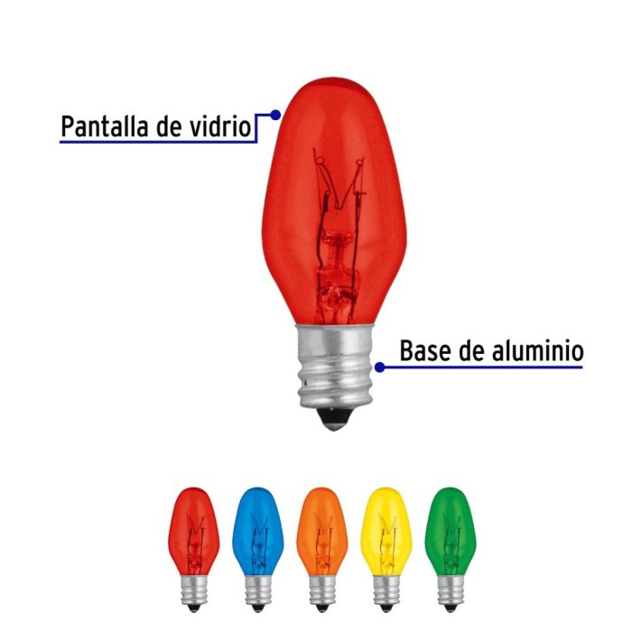 BOMBILLAS INCANDESCENTES DE COLORES BASE E12 7.5W VOLTECK - Imagen 3