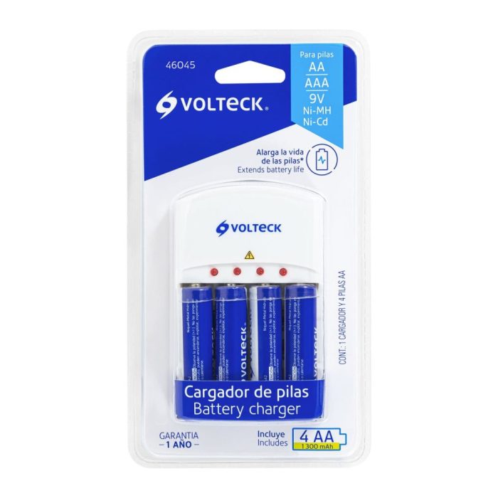CARGADOR DE PILAS, AA, AAA, Y 9V, INCLUYE 4 PILAS AA, VOLTECK - Imagen 3