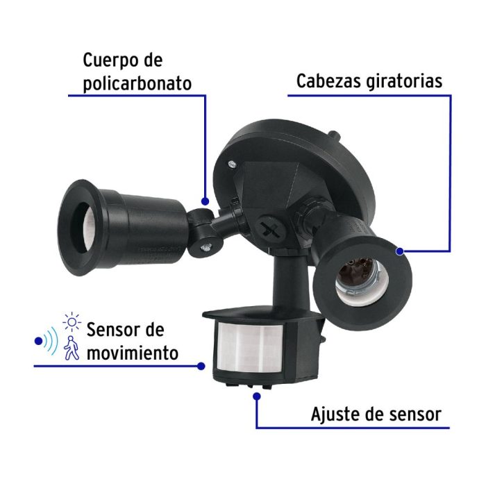 LAMPARA DOBLE C/SENSOR DE MOVIMIENTO NEGRO EXTERIOR VOLTECK - Imagen 2