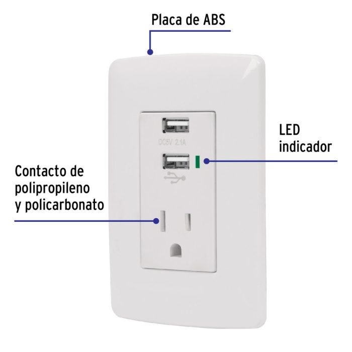 TOMACORRINETE BLANCO CON USB ITALIANA VOLTECK - Imagen 2