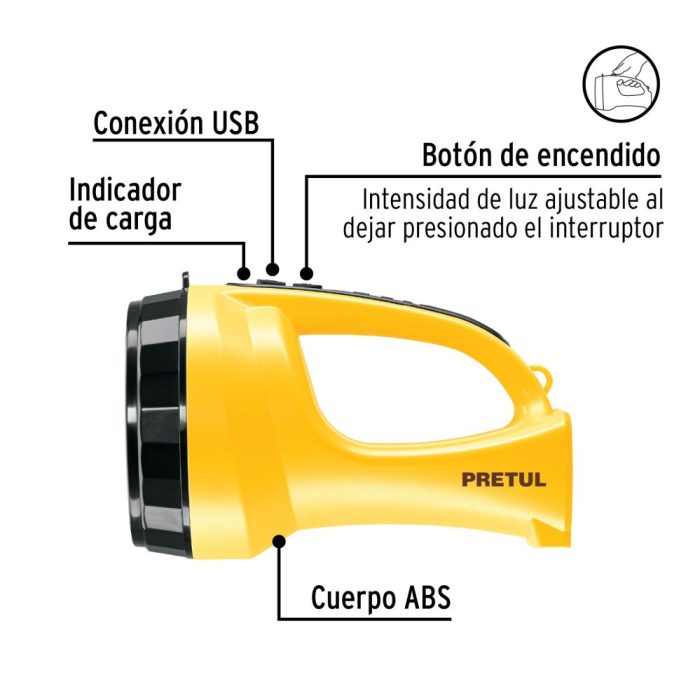 LINTERNA REFLECTORA 5 LEDS 200 LM RECARGABLE PRETUL - Imagen 3